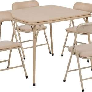 Flash Furniture Mindy Kids 5-Piece Folding Square Table and Chairs Set for Daycare and Classrooms, Children's Activity Table and Chairs Set, Tan - 1
