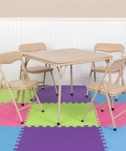 Flash Furniture Mindy Kids 5-Piece Folding Square Table and Chairs Set for Daycare and Classrooms, Children's Activity Table and Chairs Set, Tan - 2