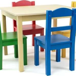Humble Crew Collection Kids Wood Table & 4 Chair Set, Natural-Primary - 1