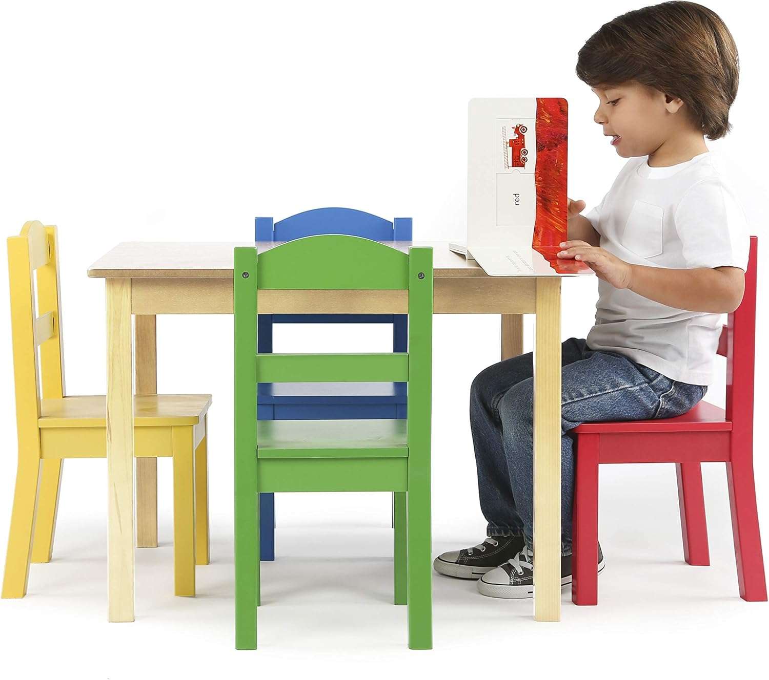 Humble Crew Collection Kids Wood Table & 4 Chair Set, Natural-Primary - 7
