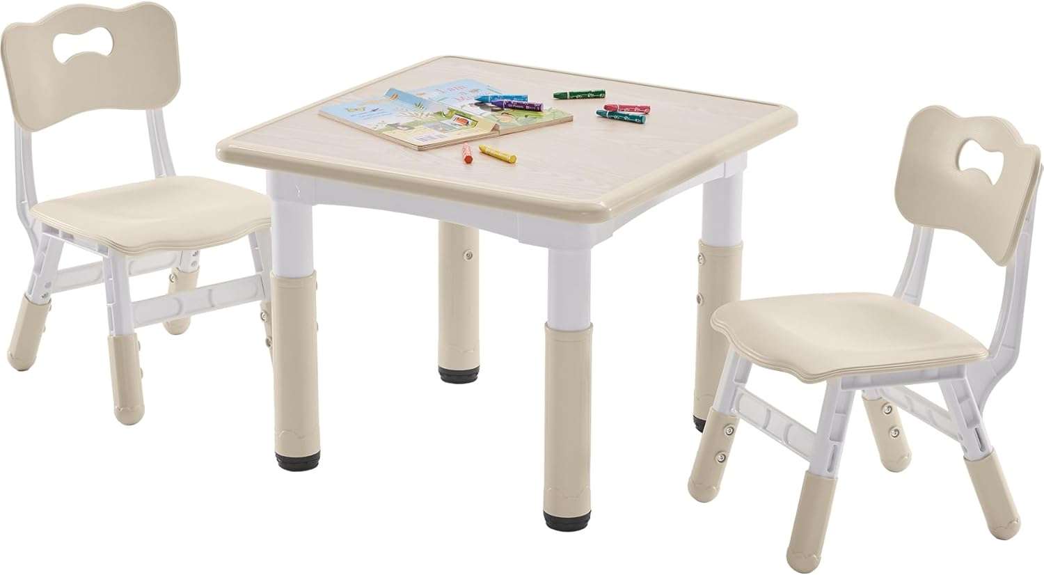 Kids Table and 2 Chairs Set, Height-Adjustable Toddler Table and Chairs Set with Graffiti Desktop, 23.6 L x 23.6 W Children Activity Table for Daycare, Classroom, Home - 1
