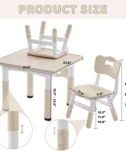 Kids Table and 2 Chairs Set, Height-Adjustable Toddler Table and Chairs Set with Graffiti Desktop, 23.6 L x 23.6 W Children Activity Table for Daycare, Classroom, Home - 2