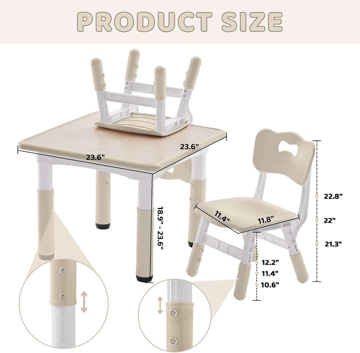 Kids Table and 2 Chairs Set, Height-Adjustable Toddler Table and Chairs Set with Graffiti Desktop, 23.6 L x 23.6 W Children Activity Table for Daycare, Classroom, Home - 2