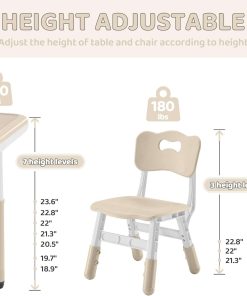 Kids Table and 2 Chairs Set, Height-Adjustable Toddler Table and Chairs Set with Graffiti Desktop, 23.6 L x 23.6 W Children Activity Table for Daycare, Classroom, Home - 3