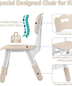 Kids Table and 2 Chairs Set, Height-Adjustable Toddler Table and Chairs Set with Graffiti Desktop, 23.6 L x 23.6 W Children Activity Table for Daycare, Classroom, Home - 4