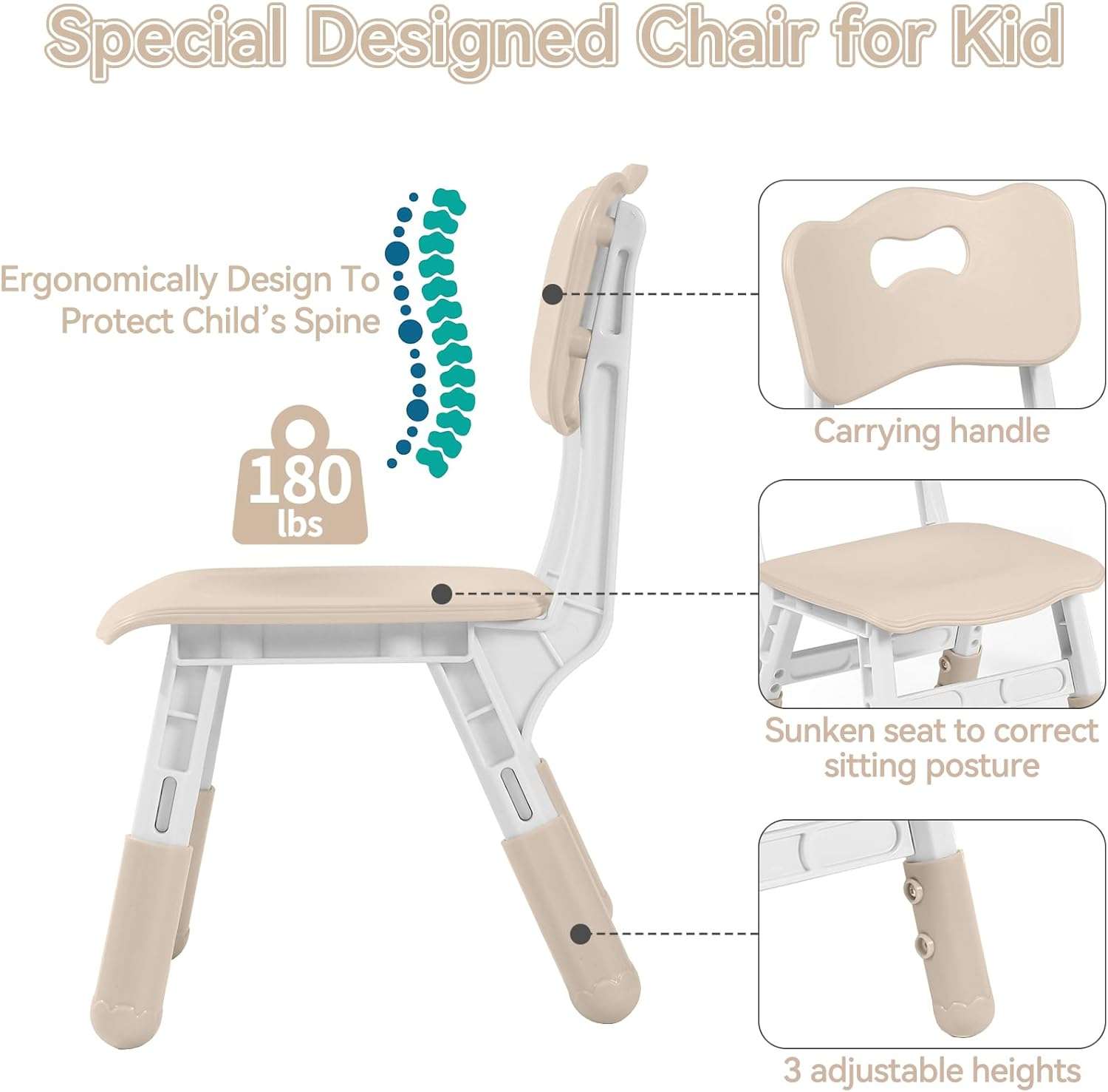 Kids Table and 2 Chairs Set, Height-Adjustable Toddler Table and Chairs Set with Graffiti Desktop, 23.6 L x 23.6 W Children Activity Table for Daycare, Classroom, Home - 4