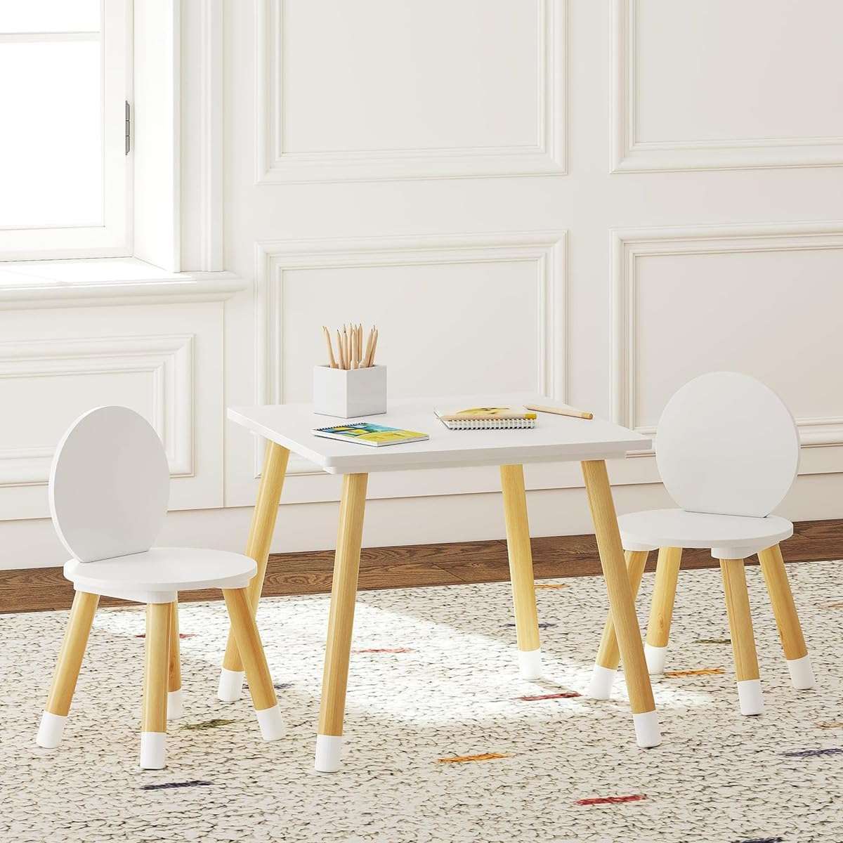 UTEX Kids Table with 2 Chairs Set for Toddlers, Boys, Girls, 3 Piece Kiddy Table and Chairs Set, White - 2