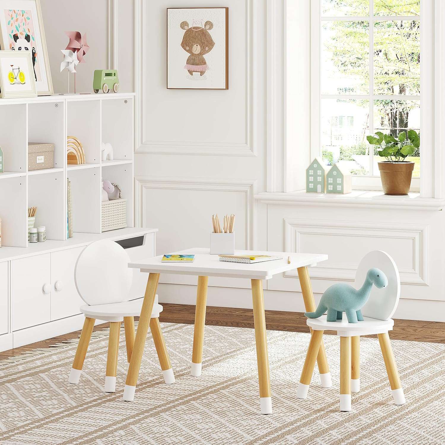 UTEX Kids Table with 2 Chairs Set for Toddlers, Boys, Girls, 3 Piece Kiddy Table and Chairs Set, White - 3