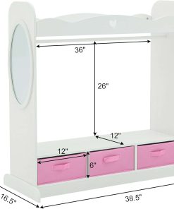 RELIANCER Kids Armoire Dress-Up Closet w-Mirror,Open Hanging Wardrobe w-Clothes Rack,Toddlers Pretend Play Costume Storage Dresser,Children Costume Organizer Center - 2