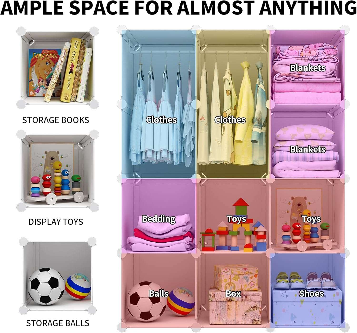 VIPZONE Baby Dresser, Kids Closet Organizers, Portable Kids Wardrobe for Closet, Bedroom, Nursery, Cubby, Cabinet, Clothes, Dress, Baby Storage Shelf, Armoire Clothes Hanging (12 Cube, White) - 2