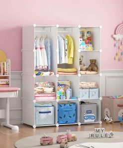 VIPZONE Baby Dresser, Kids Closet Organizers, Portable Kids Wardrobe for Closet, Bedroom, Nursery, Cubby, Cabinet, Clothes, Dress, Baby Storage Shelf, Armoire Clothes Hanging (12 Cube, White) - 6