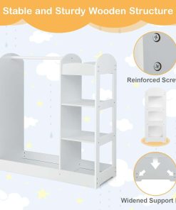 Costzon Kids Dress up Storage with Mirror, Clothes Rack, 3-Tier Shelves, Bottom Tray, Pretend Play Costume Dresser Organizer Center, Open Hanging Armoire Closet for Little Girls (White) - 4