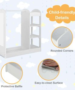 Costzon Kids Dress up Storage with Mirror, Clothes Rack, 3-Tier Shelves, Bottom Tray, Pretend Play Costume Dresser Organizer Center, Open Hanging Armoire Closet for Little Girls (White) - 5