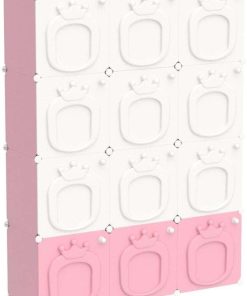 MAGINELS Kids Wardrobe Closet,Baby Closet Cabinet with Door.Baby Girls Closet Armoires Organizer for Bedroom.Two Open Hanging Children Costume Area and 8 Cube Stroage.Pink - 5