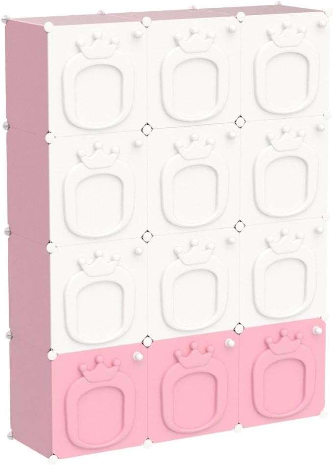 MAGINELS Kids Wardrobe Closet,Baby Closet Cabinet with Door.Baby Girls Closet Armoires Organizer for Bedroom.Two Open Hanging Children Costume Area and 8 Cube Stroage.Pink - 5