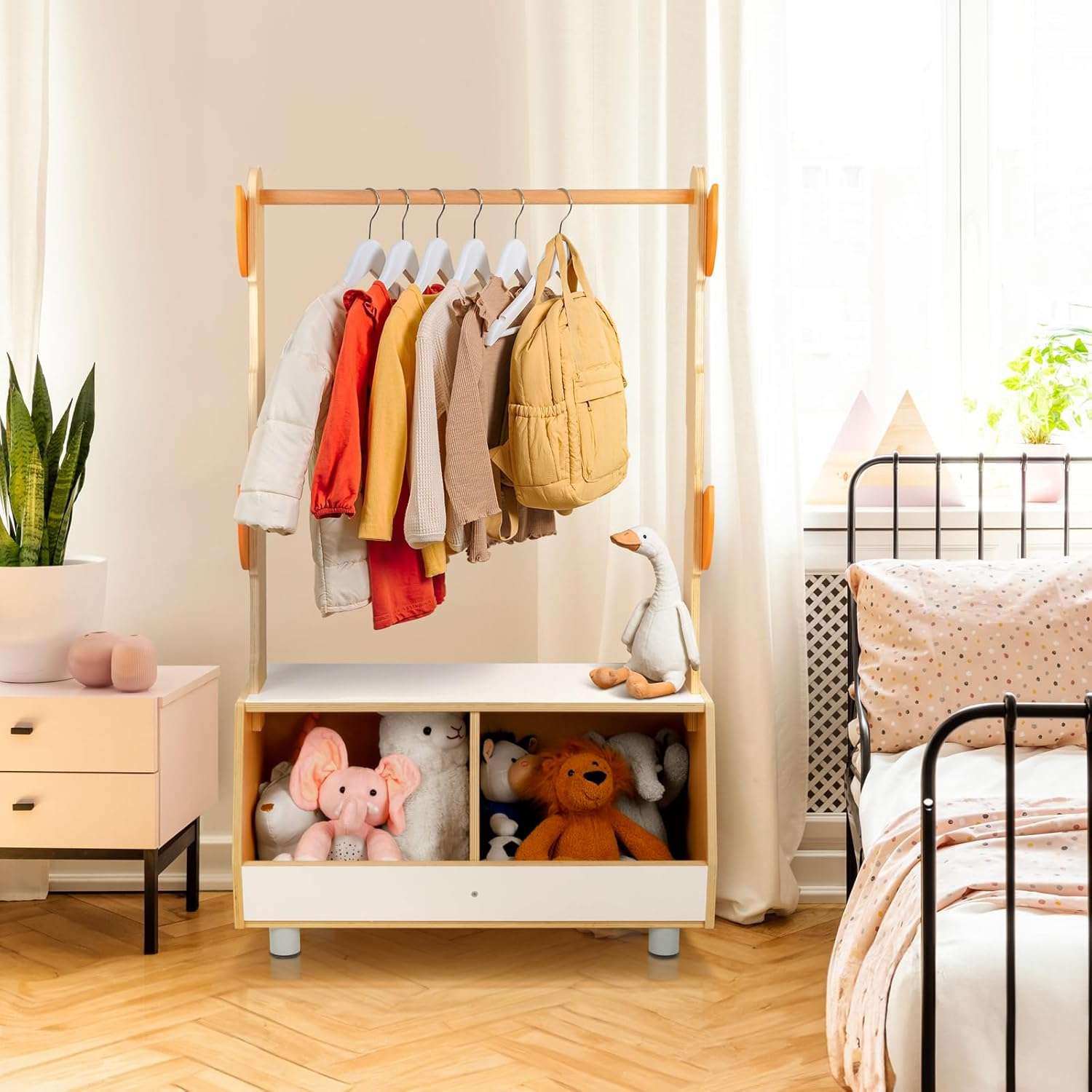 Tree Kids Dress Up Rack, Dress Up Storage for Toddlers, Kids' Costume Organizer Center with Storage Cabinet, Suitable for Kids Room, Living Room, Playroom and Daycare Centers. - 5