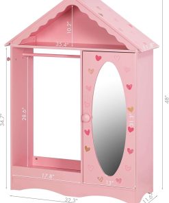 UTEX Kids Dress Up Storage with Mirror, Kids Wardrobe Closet, Dress Up Armoire for Little Girls, Open Hanging Kids Costume Organizer with Storage Cabinet for Kids Room, Playroom - 3