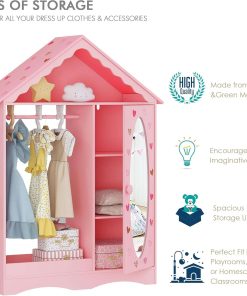 UTEX Kids Dress Up Storage with Mirror, Kids Wardrobe Closet, Dress Up Armoire for Little Girls, Open Hanging Kids Costume Organizer with Storage Cabinet for Kids Room, Playroom - 4
