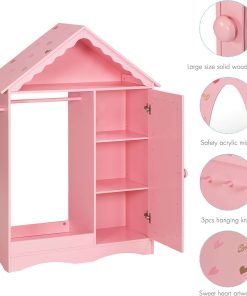 UTEX Kids Dress Up Storage with Mirror, Kids Wardrobe Closet, Dress Up Armoire for Little Girls, Open Hanging Kids Costume Organizer with Storage Cabinet for Kids Room, Playroom - 5