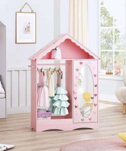 UTEX Kids Dress Up Storage with Mirror, Kids Wardrobe Closet, Dress Up Armoire for Little Girls, Open Hanging Kids Costume Organizer with Storage Cabinet for Kids Room, Playroom - 6