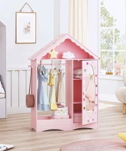 UTEX Kids Dress Up Storage with Mirror, Kids Wardrobe Closet, Dress Up Armoire for Little Girls, Open Hanging Kids Costume Organizer with Storage Cabinet for Kids Room, Playroom - 7
