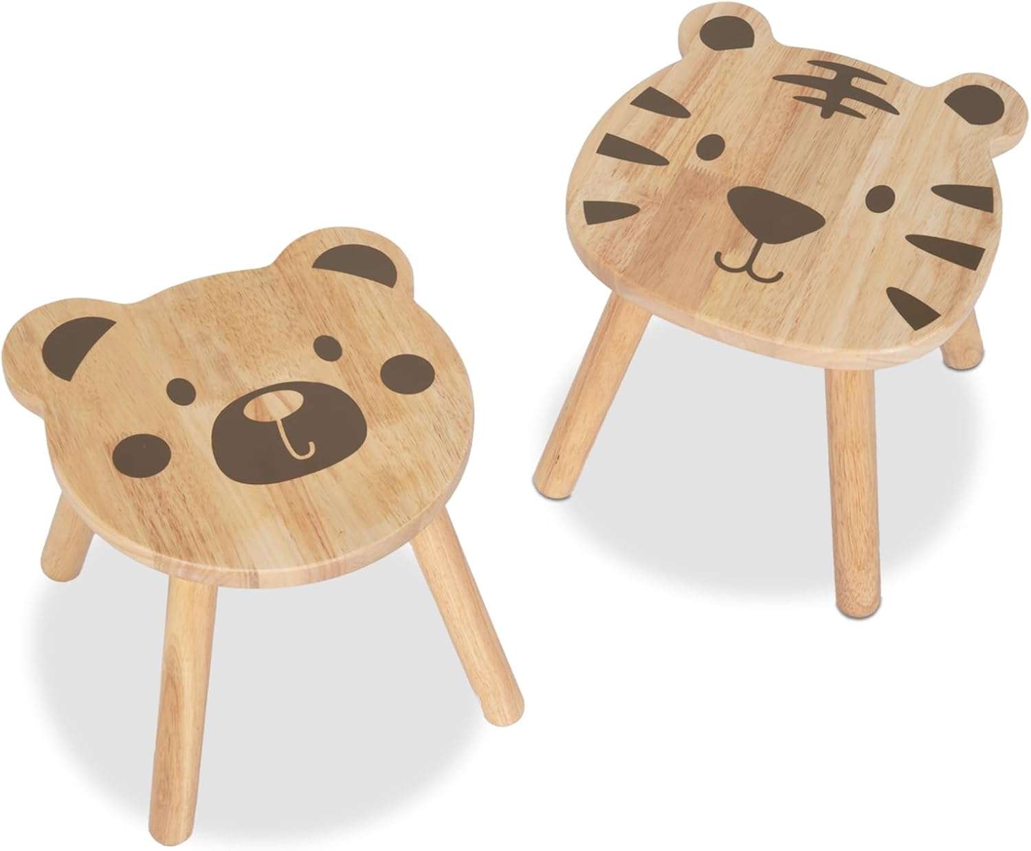 11 Inch Rubberwood Animal Chairs, Solid Wooden Stool for Kids, Sitting Stool Kids Furniture for Playroom, Nursery, Preschool, Kindergarten - 1