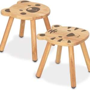 11 Inch Rubberwood Animal Chairs, Solid Wooden Stool for Kids, Sitting Stool Kids Furniture for Playroom, Nursery, Preschool, Kindergarten - 2