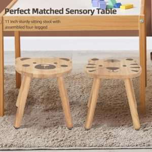 11 Inch Rubberwood Animal Chairs, Solid Wooden Stool for Kids, Sitting Stool Kids Furniture for Playroom, Nursery, Preschool, Kindergarten - 3