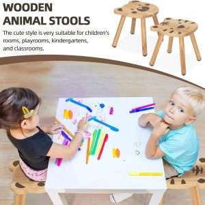 11 Inch Rubberwood Animal Chairs, Solid Wooden Stool for Kids, Sitting Stool Kids Furniture for Playroom, Nursery, Preschool, Kindergarten - 5