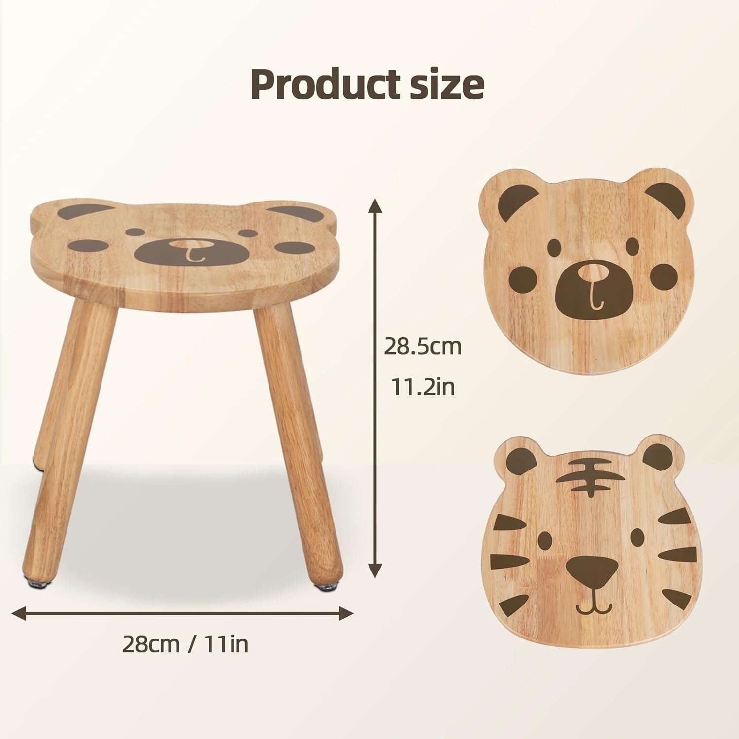 11 Inch Rubberwood Animal Chairs, Solid Wooden Stool for Kids, Sitting Stool Kids Furniture for Playroom, Nursery, Preschool, Kindergarten - 6