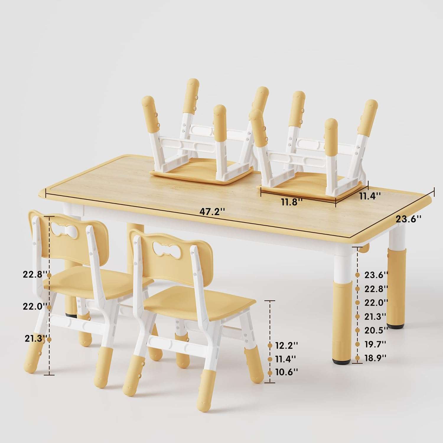 Brelley Kids Table and 4 Chairs Set, Height Adjustable Toddler Table and Chair Set, Graffiti Desktop, Non-Slip Legs, Max 300lbs, Children Multi-Activity Table for Ages 2-8 - 2