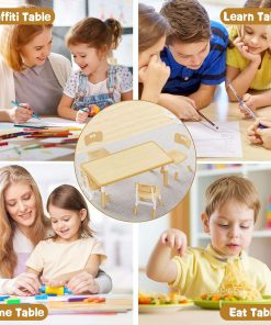 Brelley Kids Table and 4 Chairs Set, Height Adjustable Toddler Table and Chair Set, Graffiti Desktop, Non-Slip Legs, Max 300lbs, Children Multi-Activity Table for Ages 2-8 - 7