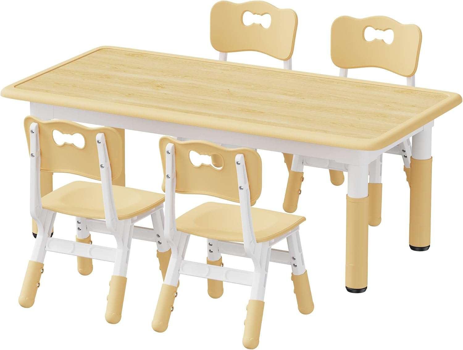 Brelley Kids Table and 4 Chairs Set, Height Adjustable Toddler Table and Chair Set, Graffiti Desktop, Non-Slip Legs, Max 300lbs, Children Multi-Activity Table for Ages 2-8 - 8