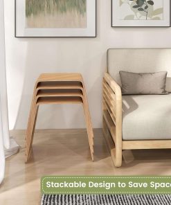 COSTWAY 4-Pack Wood Stackable Stools, 18-inch Height Backless School Stools with Non-Slip Foot Pads and Cutout Handles, Portable Classroom Stools Set of 4 for Kids Adults for Side Table - 6