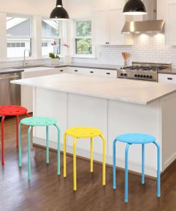 COSTWAY 6-Pack Plastic Stack Stools, 17.5-Inch Portable Stackable Stools with Metal Frame, Backless School Classroom Decoration Stools with Round Top, Mulit Color for Students Child Kids - 2