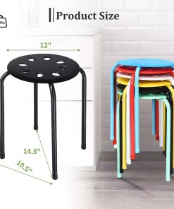 COSTWAY 6-Pack Plastic Stack Stools, 17.5-Inch Portable Stackable Stools with Metal Frame, Backless School Classroom Decoration Stools with Round Top, Mulit Color for Students Child Kids - 3