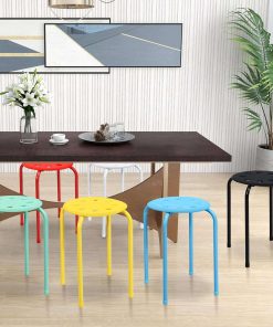 COSTWAY 6-Pack Plastic Stack Stools, 17.5-Inch Portable Stackable Stools with Metal Frame, Backless School Classroom Decoration Stools with Round Top, Mulit Color for Students Child Kids - 5