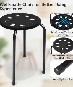COSTWAY 6-Pack Plastic Stack Stools, 17.5-Inch Portable Stackable Stools with Metal Frame, Backless School Classroom Decoration Stools with Round Top, Mulit Color for Students Child Kids - 6