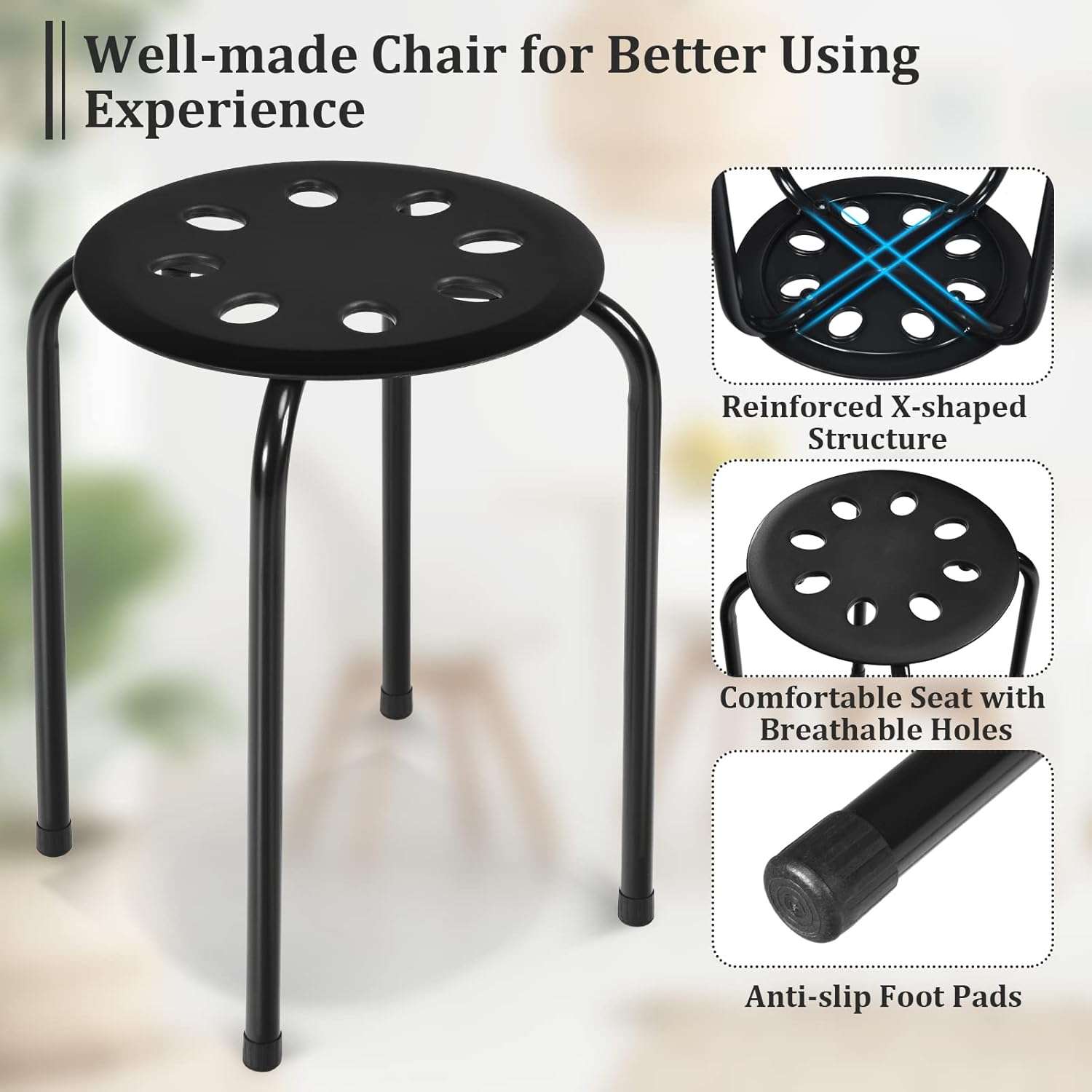 COSTWAY 6-Pack Plastic Stack Stools, 17.5-Inch Portable Stackable Stools with Metal Frame, Backless School Classroom Decoration Stools with Round Top, Mulit Color for Students Child Kids - 6