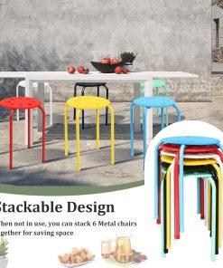 COSTWAY 6-Pack Plastic Stack Stools, 17.5-Inch Portable Stackable Stools with Metal Frame, Backless School Classroom Decoration Stools with Round Top, Mulit Color for Students Child Kids - 7