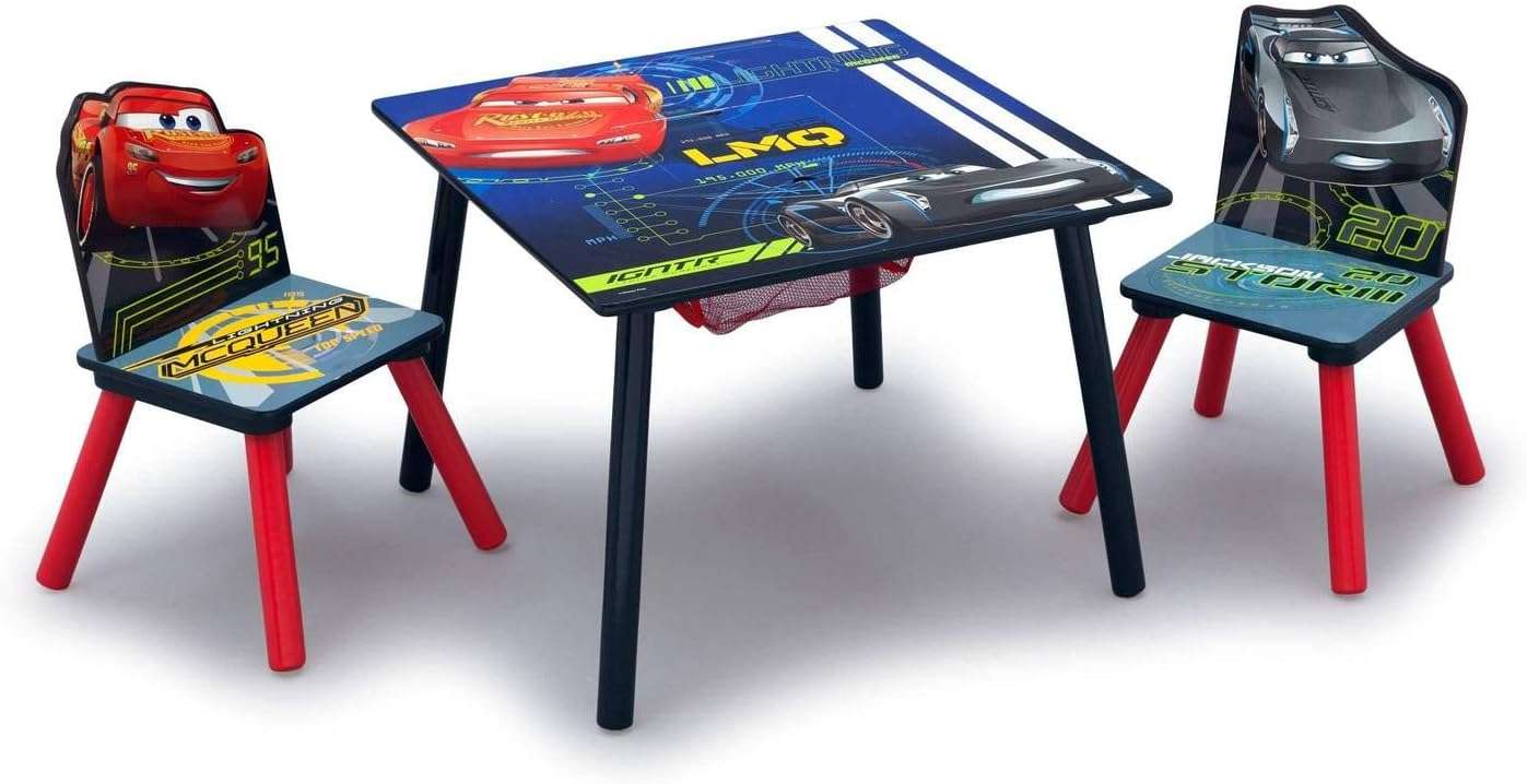 Delta Children Kids Table and Chair Set With Storage (2 Chairs Included) - Ideal for Arts & Crafts, Snack Time, Homework & More, Disney-Pixar Cars, 3 Piece Set - 1
