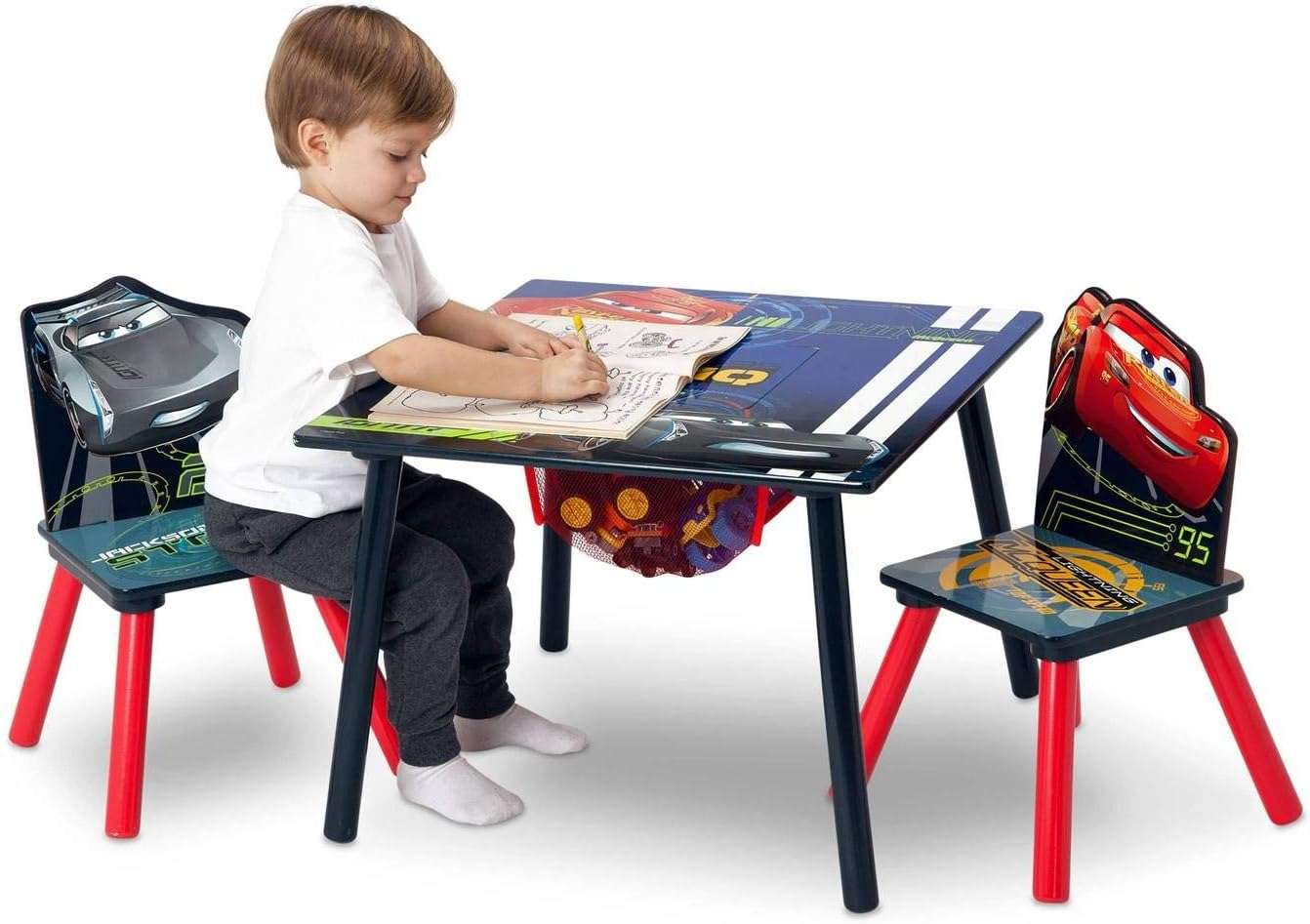 Delta Children Kids Table and Chair Set With Storage (2 Chairs Included) - Ideal for Arts & Crafts, Snack Time, Homework & More, Disney-Pixar Cars, 3 Piece Set - 4