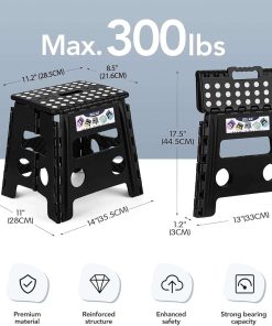 Delxo Folding Step Stool, 13 inch Non-Slip Foldable Stools for Kids & Adults Up to 300 LBS, Step Stool with Handle, Lightweight for Kitchen, Bathroom, Bedroom, Garden, Black - 2