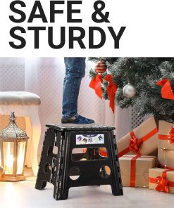 Delxo Folding Step Stool, 13 inch Non-Slip Foldable Stools for Kids & Adults Up to 300 LBS, Step Stool with Handle, Lightweight for Kitchen, Bathroom, Bedroom, Garden, Black - 3