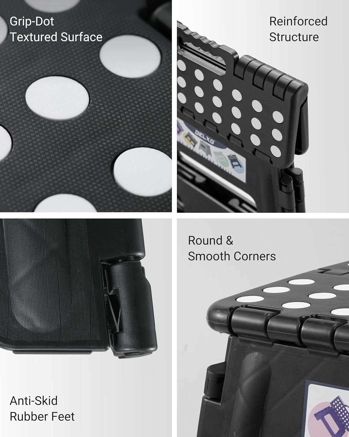 Delxo Folding Step Stool, 13 inch Non-Slip Foldable Stools for Kids & Adults Up to 300 LBS, Step Stool with Handle, Lightweight for Kitchen, Bathroom, Bedroom, Garden, Black - 6