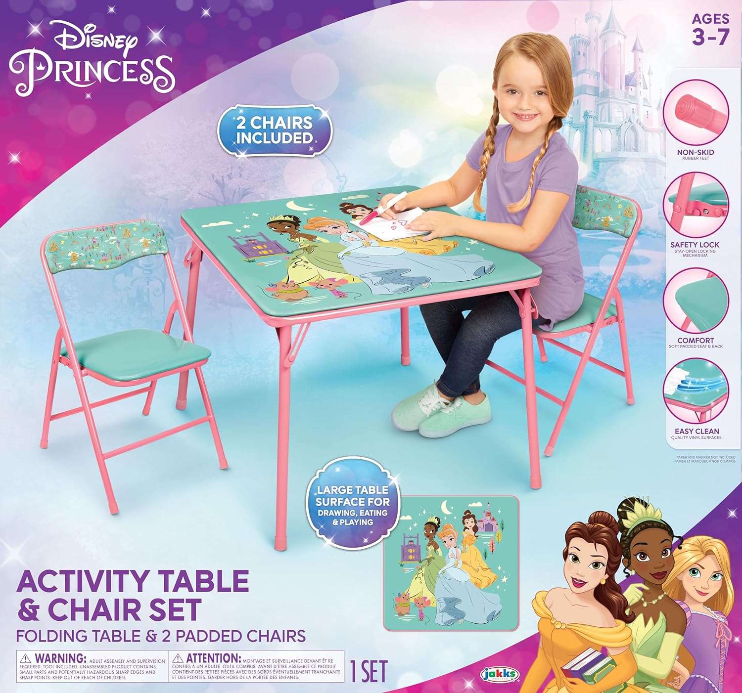 Disney Princess Girls Folding Table & Chairs Set for Kids and Toddlers 36 Months Up to 7 Years - 7