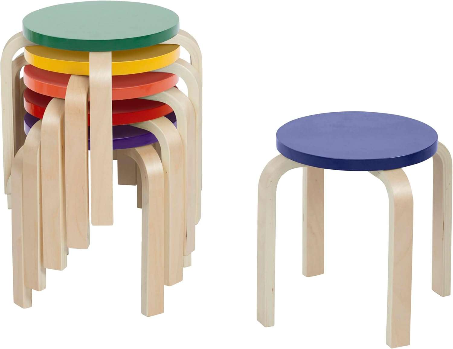 ECR4Kids Bentwood Stackable Stools, Classroom Furniture, Assorted, 6-Piece - 1