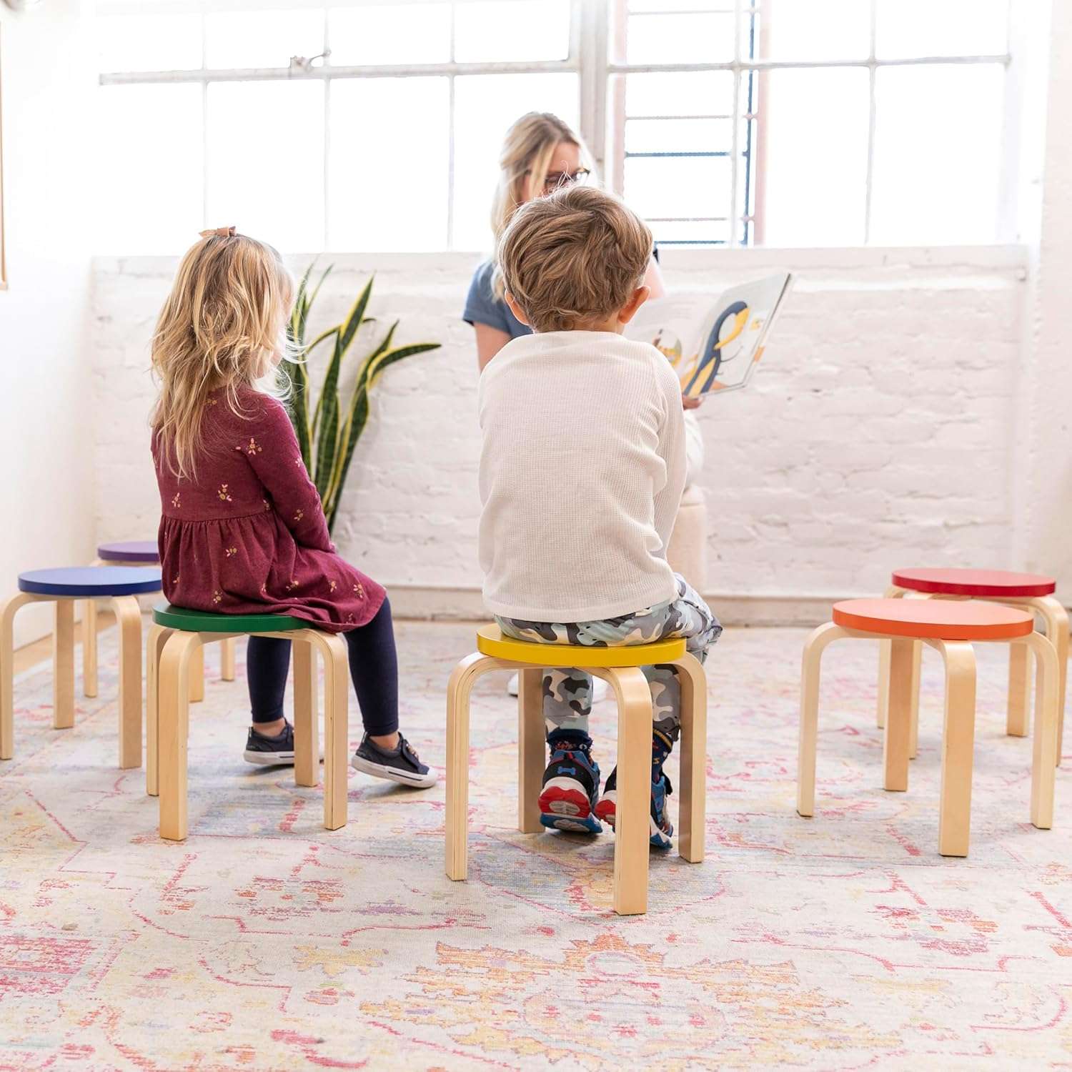 ECR4Kids Bentwood Stackable Stools, Classroom Furniture, Assorted, 6-Piece - 10