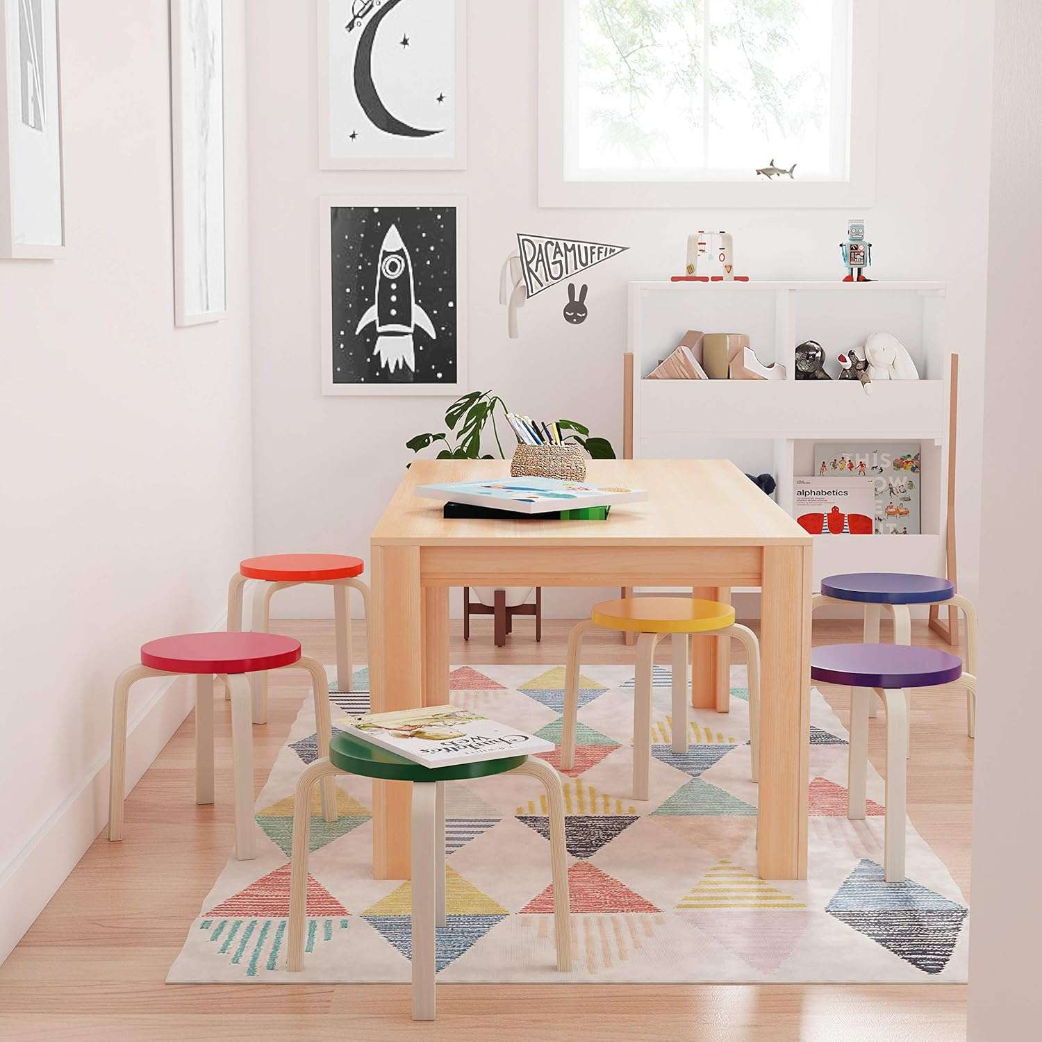 ECR4Kids Bentwood Stackable Stools, Classroom Furniture, Assorted, 6-Piece - 11