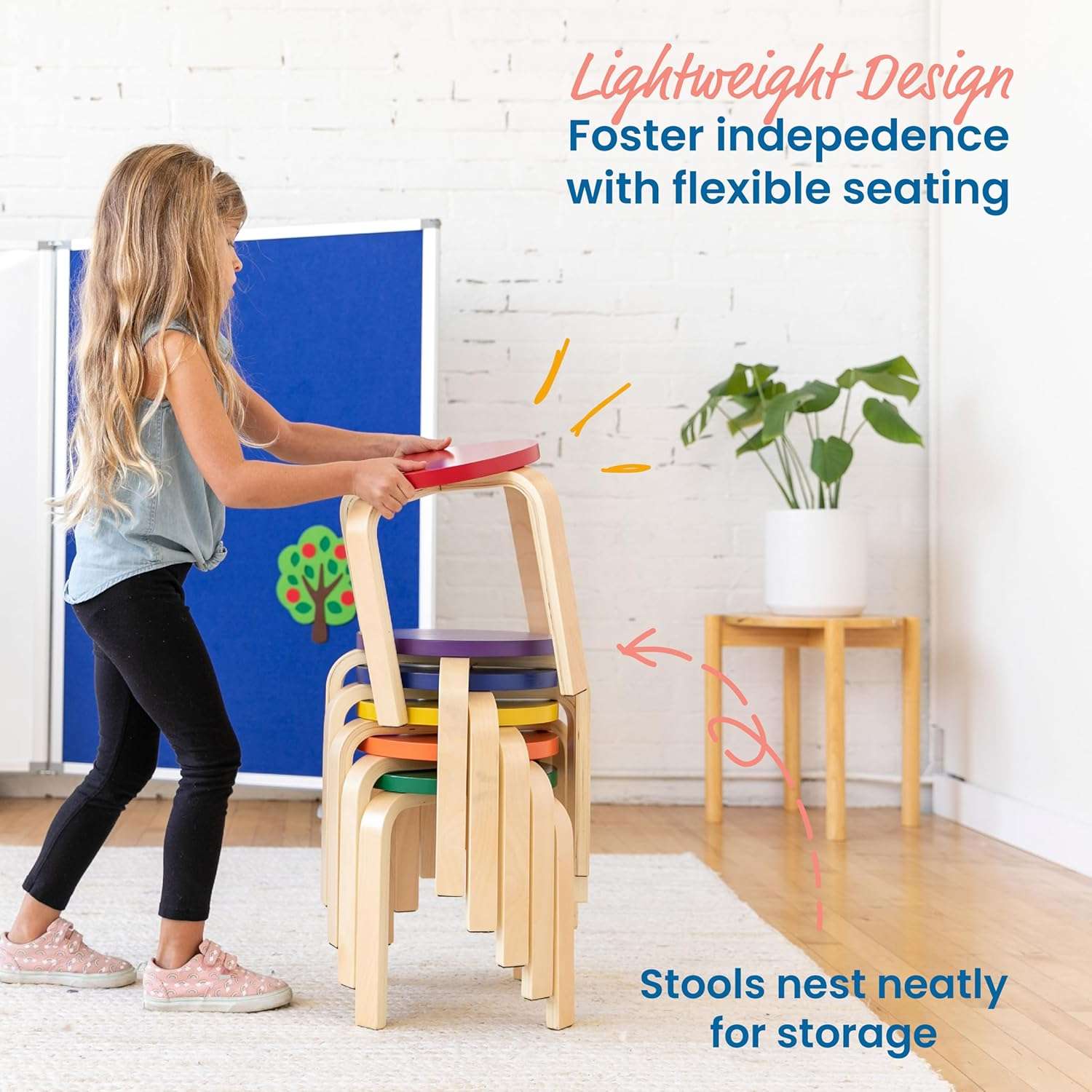 ECR4Kids Bentwood Stackable Stools, Classroom Furniture, Assorted, 6-Piece - 4